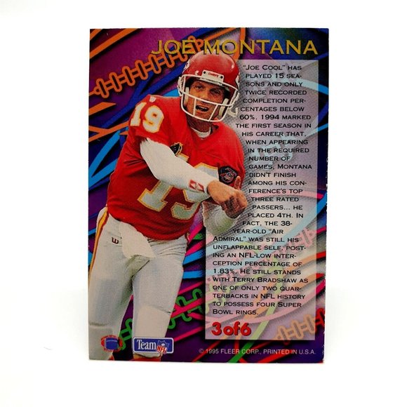 1995 Fleer - Aerial Attack #3 - Joe Montana Football Rainbow Foil Kansas City - Picture 2 of 2